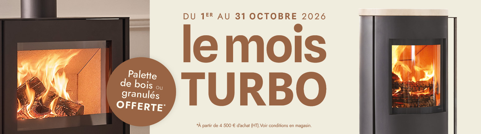 Promo octobre 2026 - palette de combustible offerte pour tout achat d'appareils - Turbo fonte poêles et cheminées