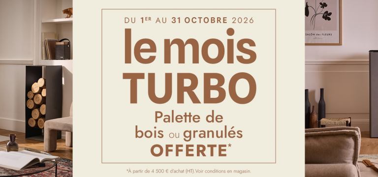 Promo d'octobre palette de combustible offerte pour tout achat d'appareil - Turbo Fonte poêles et cheminées